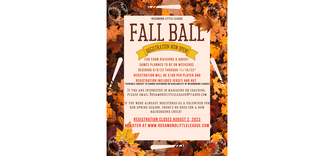 Fall Ball registration now open!!!